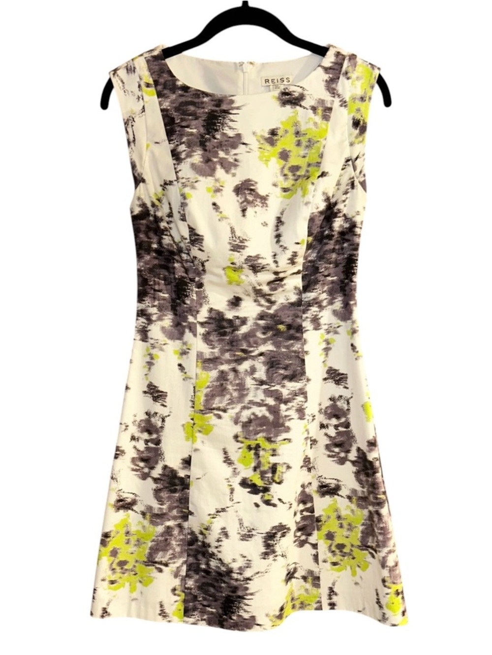REISS Ottoline A-Line Dress Sleeveless Abstract Blot Print Mini Sz 4 - Picture 2 of 9